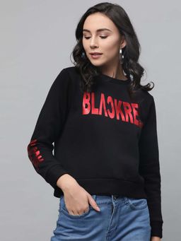 STREET 9 - Women Black Cotton Sweatshirt