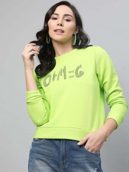STREET 9 - Women Green Cotton Sweatshirt