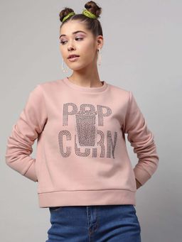 STREET 9 - Women Pink Cotton Sweatshirt