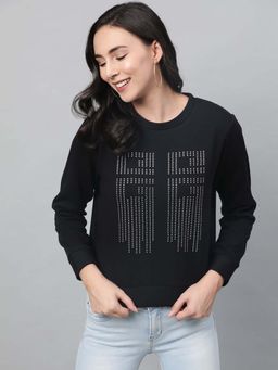 STREET 9 - Women Black Cotton Sweatshirt