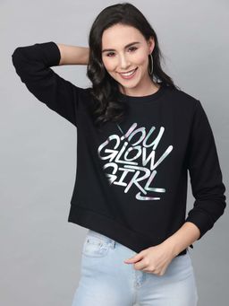 STREET 9 - Women Black Cotton Sweatshirt