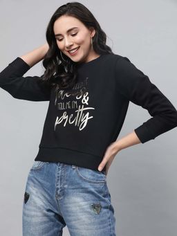 STREET 9 - Women Black Cotton Sweatshirt