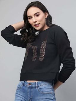 STREET 9 - Women Black Cotton Sweatshirt