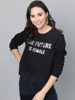 STREET 9 - Women Black Cotton Sweatshirt