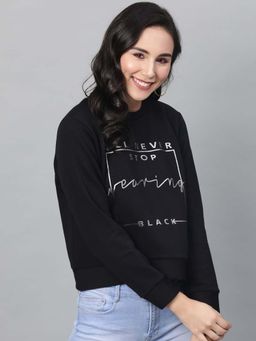 STREET 9 - Women Black Cotton Sweatshirt