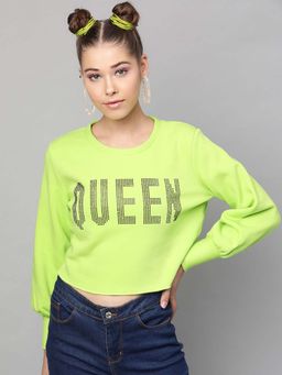 STREET 9 - Women Green Cotton Sweatshirt