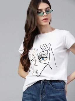 STREET 9 - Women White Cotton T-Shirt