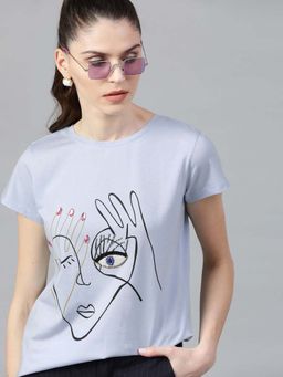 STREET 9 - Women Blue Cotton T-Shirt