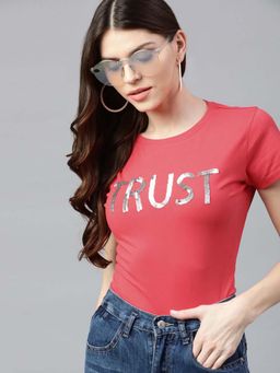 STREET 9 - Women Pink Cotton T-Shirt
