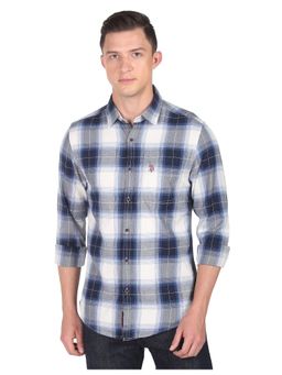 U.S. Polo Assn. Denim Co. - Men White Pure Cotton Plaid Check Casual Shirt
