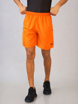 LYCOT - Men Training Dry-Fit Sports 2 Zip Pockets with Elastic Closure Orange Shorts