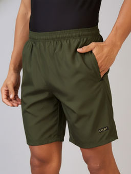 LYCOT - Men Training Dry-Fit Sports 2 Zip Pockets with Elastic Closure Olive Shorts
