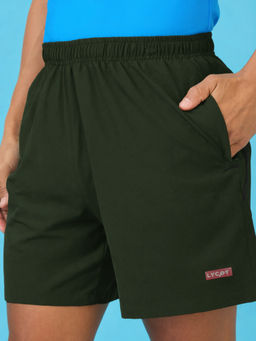 LYCOT - Men All-Purpose Training Dry-Fit Sports 2 Zip Pockets Olive Shorts