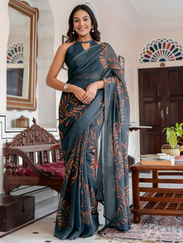 SATRANI - Printed Linen Cotton Ready To Wear Saree with Unstitched Blouse