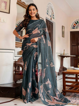 SATRANI - Printed Linen Cotton Ready To Wear Saree with Unstitched Blouse