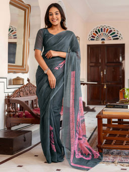 SATRANI - Printed Linen Cotton Ready To Wear Saree with Unstitched Blouse