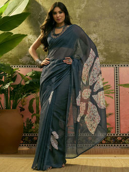 SATRANI - Printed Linen Cotton Ready To Wear Saree with Unstitched Blouse