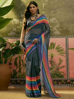 SATRANI - Printed Linen Cotton Ready To Wear Saree with Unstitched Blouse