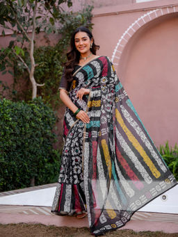 SATRANI - Multi-Color Floral Printed Linen Cotton Ready To Wear Saree with Unstitched Blouse