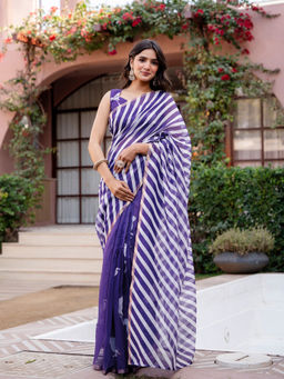 SATRANI - Purple Stripes Linen Cotton Ready To Wear Saree with Unstitched Blouse