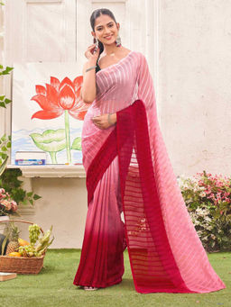 SATRANI - Light Pink Ombre Chiffon Ready To Wear Saree with Unstitched Blouse