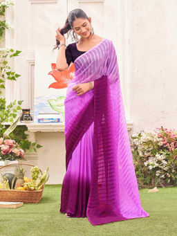 SATRANI - Purple Ombre Chiffon Ready To Wear Saree with Unstitched Blouse