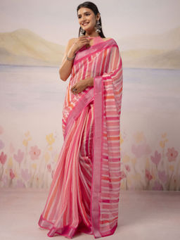 SATRANI - Stripes Printed Linen Ready To Wear Saree with Unstitched Blouse