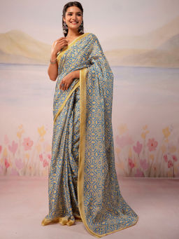 SATRANI - Light Blue Printed Silk Ready To Wear Saree with Unstitched Blouse