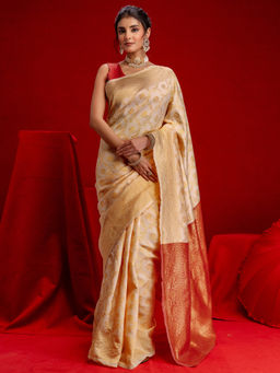 SATRANI - Cream Weaving Silk Saree with Unstitched Blouse