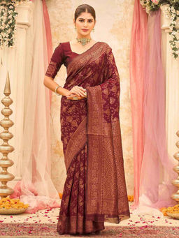 SATRANI - Maroon Weaving Silk Saree with Unstitched Blouse