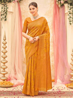 SATRANI - Yellow Weaving Silk Saree with Unstitched Blouse