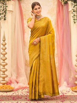 SATRANI - Mustard Yellow Weaving Silk Saree with Unstitched Blouse
