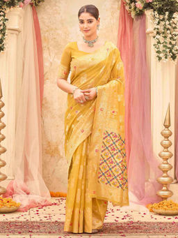 SATRANI - Light Yellow Weaving Silk Saree with Unstitched Blouse