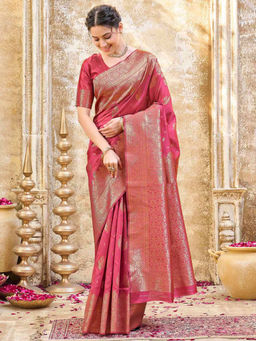 SATRANI - Pink Weaving Silk Saree with Unstitched Blouse