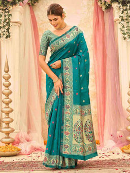 SATRANI - Teal Weaving Silk Paithani Saree with Unstitched Blouse