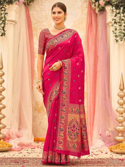 SATRANI - Pink Weaving Silk Paithani Saree with Unstitched Blouse