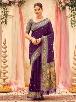 SATRANI - Dark Purple Weaving Silk Paithani Saree with Unstitched Blouse