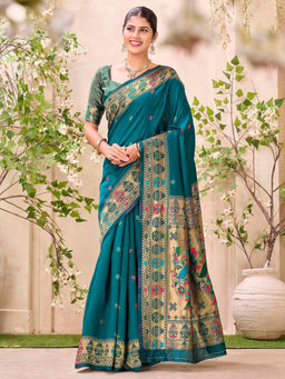 SATRANI - Teal Weaving Silk Paithani Saree with Unstitched Blouse