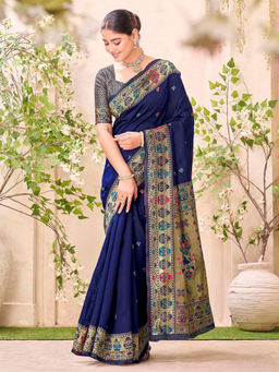 SATRANI - Navy Blue Weaving Silk Paithani Saree with Unstitched Blouse