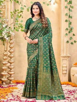 SATRANI - Bottle Green Weaving Silk Saree with Unstitched Blouse