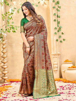 SATRANI - Maroon Weaving Silk Saree with Unstitched Blouse