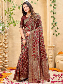 SATRANI - Maroon Weaving Silk Saree with Unstitched Blouse
