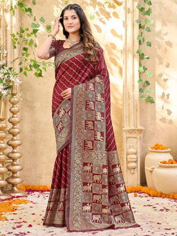 SATRANI - Maroon Weaving Silk Saree with Unstitched Blouse