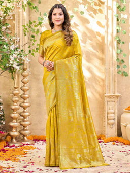 SATRANI - Mustard Yellow Weaving Silk Saree with Unstitched Blouse