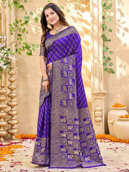 SATRANI - Dark Purple Weaving Silk Saree with Unstitched Blouse