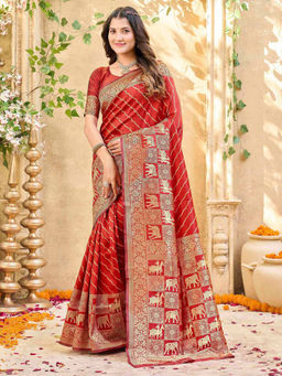 SATRANI - Red Weaving Silk Saree with Unstitched Blouse