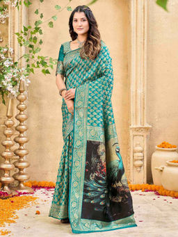 SATRANI - Teal Green Weaving Silk Saree with Unstitched Blouse