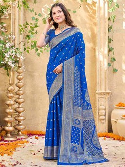 SATRANI - Blue Weaving Silk Saree with Unstitched Blouse