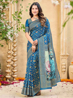 SATRANI - Teal Blue Weaving Silk Saree with Unstitched Blouse