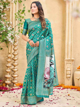 SATRANI - Teal Green Weaving Silk Saree with Unstitched Blouse